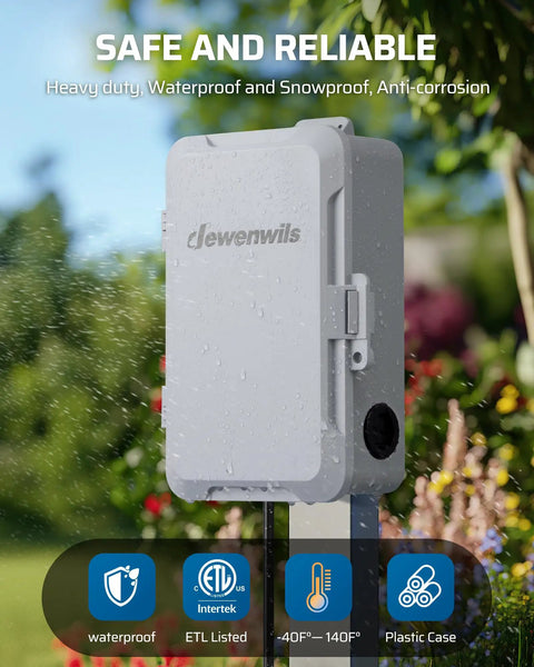 Rugged Heavy Duty Mechanical Timer Switch For Water Heaters And Pumps Featuring Dual Daily Programming And Wide Voltage Compatibility That Handles Five Horsepower Loads Without Breaking A Sweat in waterproof casing outdoors.