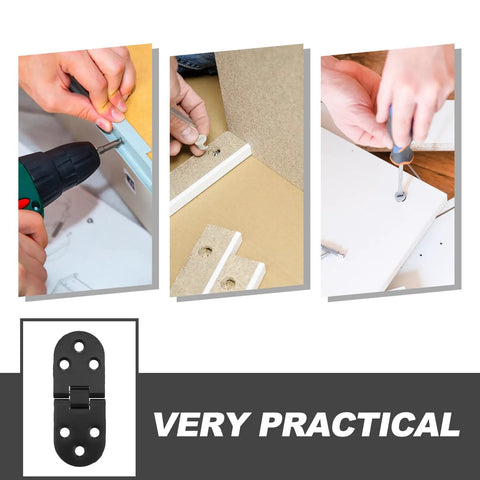 Installation of Beefy Heavy Duty Aluminum Alloy Small Door Hinges 6 Pack for folding tables and cabinets, easy and stable setup.