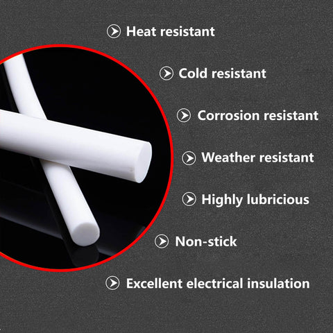 PTFE Rods 5 Pack 100cm Teflon Round Bar 1 To 4mm White Solid Plastic Rods features heat, cold, and corrosion resistance