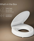 Hyten 3 Inch Elevated Soft Close Round Toilet Seat With Contoured Comfort And Grip Tight Bumpers Quick Attach Hardware White