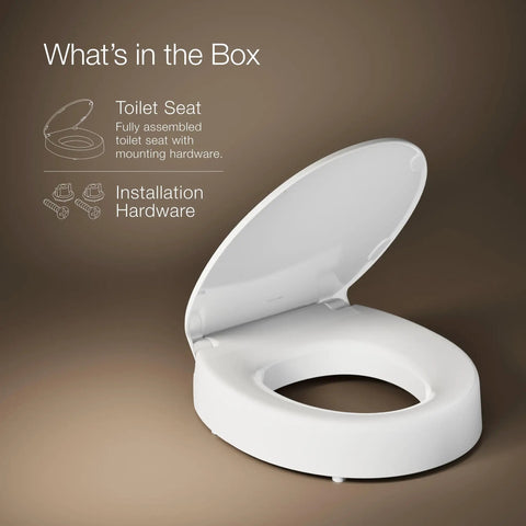 Hyten 3 Inch Elevated Soft Close Round Toilet Seat With Contoured Comfort And Grip Tight Bumpers Quick Attach Hardware White