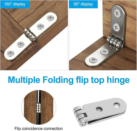 Heavy Duty 180 Degree Foldable Hinges For Wood Boxes And Cabinets Screw On Flap Hinge with Rounded Corner Buffer, 180 and 90 Degree Display