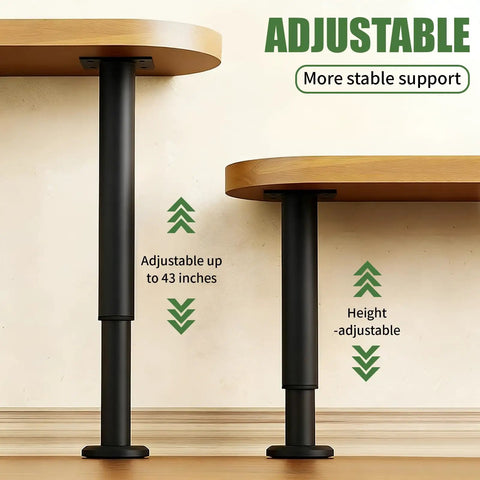 Heavy Duty Adjustable Furniture Legs Set Of Four Tall Metal Cabinet Support Stands For Beds Sofas Chairs And Tables With Quick Install Leveling Base In Matte Black Finish showing adjustable height up to 43 inches.