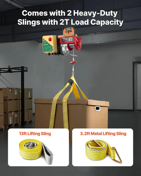 880lbs Electric Hoist With Wireless Remote Control, 110V Overhead Hoist lifting box, includes heavy-duty slings, garage setup