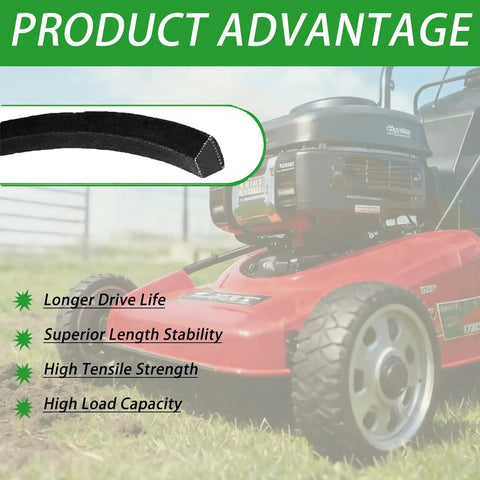 Close up of 5/8 Inch By 178 Inch Drive Belt Replacement For TimeCutter HD X5450 XS5450 ZX5400 riding mower showing durability features