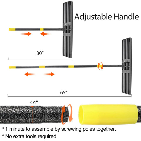 Heavy Duty Lawn Leveling Rake with adjustable 30 to 65-inch steel handle, 26 by 10 ground plate, rust-resistant build for gardens and yards