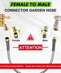 Heavy Duty Burst Resistant Metal Garden Hose With 304 Stainless Steel Outer Shell And Rugged PVC Liner image showing female to male connectors