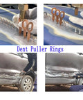 Dent Pulling Rings Set 60Pcs For Car Body Panel Repair And Spot Welding Machines shown in use on vehicle dent repair