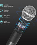 Wireless Microphone System With Two Handheld Mics 100 Channels Each 328 Ft UHF Range showing exploded view of microphone components.