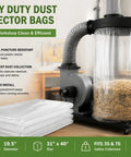 Beefy 11 Mil Dust Collector Replacement Bags 19.5 Inch Diameter Fits 35 And 70 Gallon Systems, clear bag attached to collector