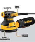 5 Inch Orbital Sander With 3.0 Amp Motor Delivers 12,000 OPM, featuring hook and loop pad, visible in side view
