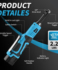 Cordless 16.8V 3/8 Inch Drive Ratchet Wrench Set with 550 RPM Variable Speed showing features on black background.
