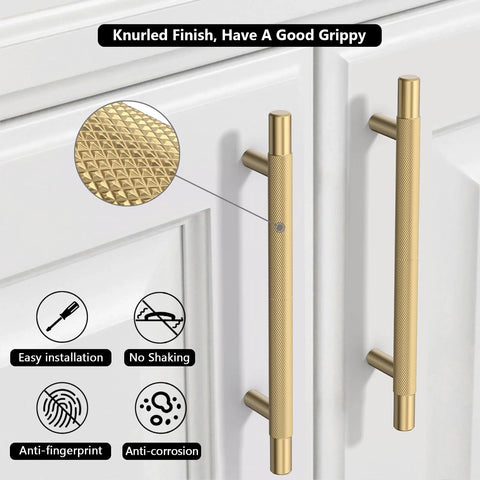 Champagne Bronze Cabinet Pulls 10 Pack 5 Inch Center To Center Knurled Kitchen Cabinet Handles on white cabinets