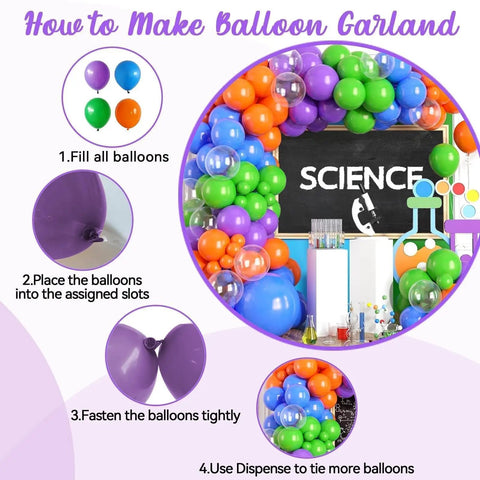 Epic Balloon Arch Kit 122 Pcs Colorful Balloon Garland Set In Purple Dark Blue Green Orange Transparent for Science Birthday