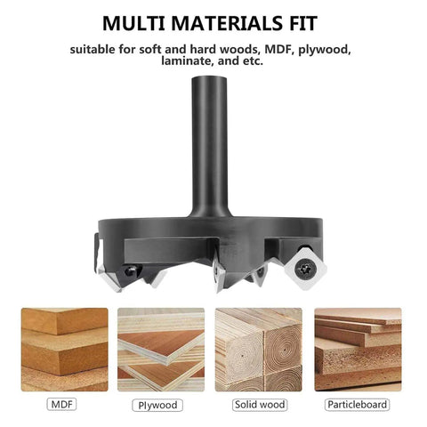 Spoilboard Surfacing Router Bit With Half Inch Shank Three And One Quarter Inch Cutting Diameter Five Wing Carbide Inserts
