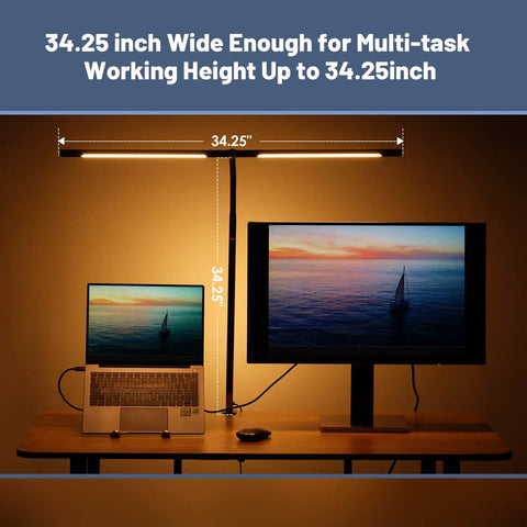 Dope 34.25 Inch Architect Desk Lamp in Black for Home Office illuminating a workspace with laptop and monitor