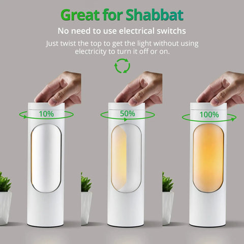 Three stages of brightness displayed on Shabbos Friendly Kosher Lamp For Living Room And Bedroom Twist Top LED Table Lamp T10 Bulb Included
