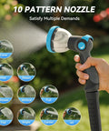 10 pattern nozzle for Retractable Garden Hose Reel Workhorse 1/2 Inch x 100 Ft, Wall Mount, shown in hand.