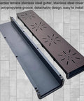 Heavy Duty Outdoor Trench Drainage Kit With Stainless Steel Grate And Polypropylene Channel Built To Last Weatherproof French Drainage System For Driveways Lawns Patios Bathrooms And Kitchens Hidden Grate Design - top view of drainage channel and grate