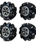 Set of 4 black 60mm Mecanum Wheels for Arduino Raspberry Pi and Microbit 4WD Omni Directional Robot Wheels with Four 5mm Metal Couplings for AGV Moving Platform DIY Kit.