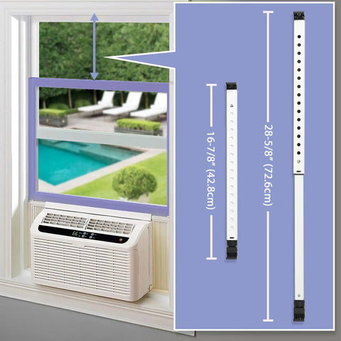 Top Shelf Two Section Window Security Bar With Child Proof Anti Lift Lock Keep Your Home Crib Secure No Sweat Install Adjustable Safety Brace For Single Hung Windows And Narrow Patio Doors White shown in window with measurements.