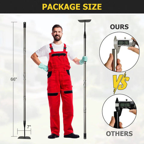 Heavy Duty Garden Weed Hoe With Stainless Steel Long Handle, Stand Up Scraping Weeder Tool, dimensions compared with others