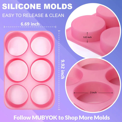 Pink silicone molds for Car Freshie Starter Kit With 1 Pound Scented Aroma Beads, 3 inch circle molds, six cavities
