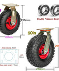 Heavy Duty Replacement Rubber Casters Two Pack Featuring Inflatable Tubeless Tires For Shock Absorbing Swivel Action And Built Like A Tank Industrial Floor Rolling Performance That Handles The Daily Grind - 8in and 10in sizes with double pressure bearings.