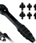 Smooth Operation Universal Ratchet Drill Chuck Key Wrench Set With Dual Socket Heads And Rock Solid Magnetic Grip, six black chuck keys.