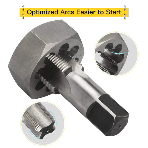Close-up of Do It All NPT Pipe Tap And Die Set With Seven Taps And Seven Dies for Quick Repairs and Maintenance High Speed Steel Taper Taps