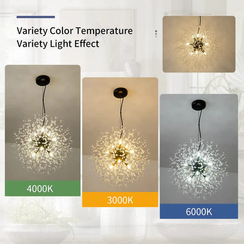 Modern Crystal Sputnik Chandelier With 9 Lights In Black Finish Firework Dandelion Style Ceiling Light Fixture For Bedroom, Living Room, Dining Room, Kitchen Island, And Hallway A Bold Showstopper