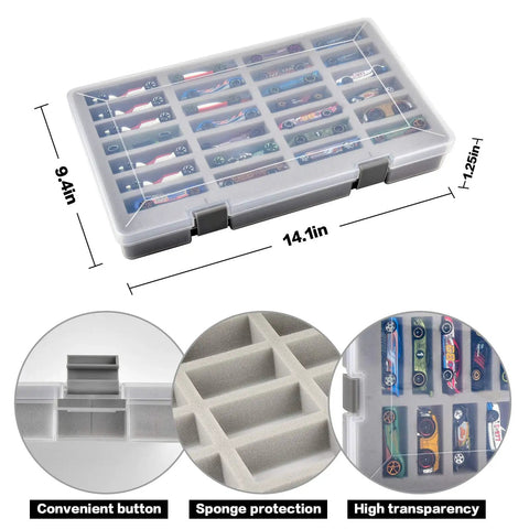 Hot Wheels Display Case Holds 27 Cars, Portable Toy Organizer With Four Groove Slots For 3.25, 3.0, 2.75 And 2.5 Inch Cars