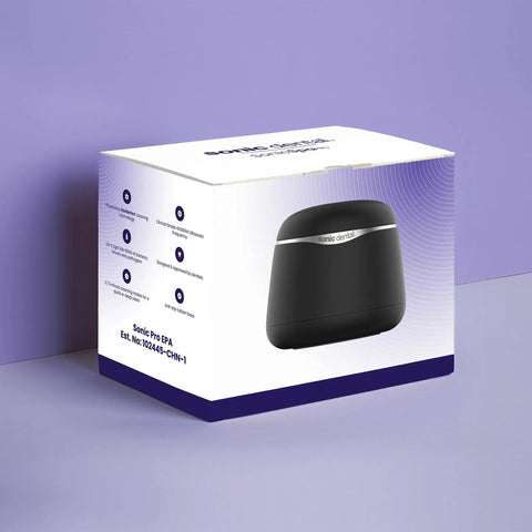 Ultrasonic Cleaning Pod for Dentures, Braces, Mouth Guards, Toothbrush Heads and Dental Jewelry 43kHz Deep Cleaning No Tablets Needed Easy Auto Clean FSA HSA Eligible Onyx Black box