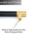 Close-up of 5 Inch Gold Cabinet Pulls With Black Plating Solid Brass Drawer Handles For Kitchen Cupboard Bedroom And Bathroom 128mm Wide Durable Rust Resistant Hardware Upgrade Your Kitchen Style showcasing durable construction with gold and black finish.