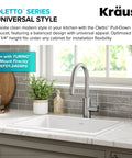Oletto Spot Free Stainless Steel Kitchen Faucet With Pull Down Sprayer, Dual Function, 360 Degree Swivel, 1.8 GPM, in kitchen.