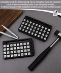 Leather Stamping Tools Kit With 68 Letter And Number Stamps And Patterns, 2 Leather Punch Tools And Rubber Hammer, 6mm Character Stamps, DIY Ready For Leather Working Projects Like Wallets, Belts, Bags And More on display.