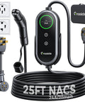 Badass Level 2 Tesla Charger With Nacs Link, 24 Amp Adjustable Power, 25 Foot Rugged Cable, Nema 14-30 And 14-50 Plugs.