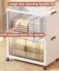 Slick Collapsible Storage Bins With Lids 5 Pack Plastic Boxes Double Door Stackable Closet Organizers With Rolling Wheels For Home Office Dorm Or Rv Camper Straight Up Great For Keeping Your Space Hella Tidy, showing two doors and large top opening.