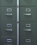 Two Drawer Filing Cabinet File Bar In Gray, 22.5 Inch Length, installed on green cabinets for secure locking, drill bit not included