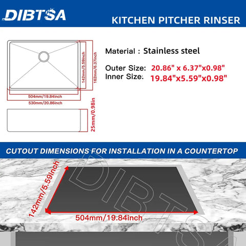 Diagram of Glass Rinser For Espresso Bar Matte Black Stainless Steel Sink Rinse Station dimensions and installation cutout