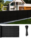 Privacy Fence Screen 3 Feet By 50 Feet Heavy Duty HDPE Mesh Shade Cover with black finish installed around modern house, cable zip ties included