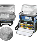 Farm Vintage Tractor Style Coffee Maker Bag Travel Organizer with Pockets for K Cup Pods, waterproof, open to show interior.