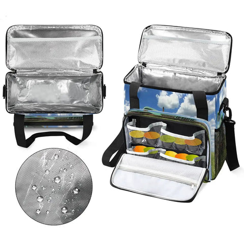 Farm Vintage Tractor Style Coffee Maker Bag Travel Organizer with Pockets for K Cup Pods, waterproof, open to show interior.
