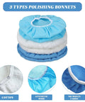 Premium Quality Microfiber Orbital Buffer Pads For Car Polisher Bonnet Cover 20 Pack Blue detailed view of three types of polishing bonnets
