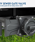 RV Sewer Gate Valve With Leak-Proof Cap And Flow Control Handle attached to RV drain pipe.