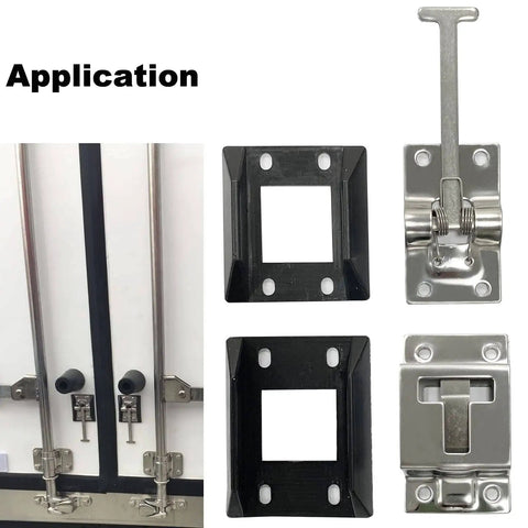 Application of Heavy Duty 304 Stainless Steel RV Door Latch Holder T Style Entry Door Catch with screws shown installed.