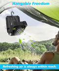 Solar Powered Camping Fan With 10000mAh Battery USB Rechargeable Portable Quiet Cordless Fan With Light hanging in tent