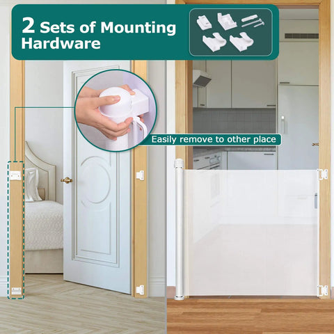 Retractable Baby Gate For Stairs And Doorways, Extra Wide Mesh Barrier Extends Up To 71 Inches, with mounting hardware