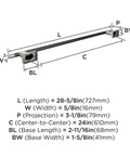Technical diagram of Dope 24 Inch Towel Bar In Polished Nickel Gunmetal Finish For Bathrooms Esquire Style Towel Rack with measurements.