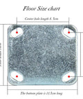 Floor size chart showing dimensions of a metal plate for Heavy Duty Casters 4 Pack With Reliable Brakes Roll Like Butter.
